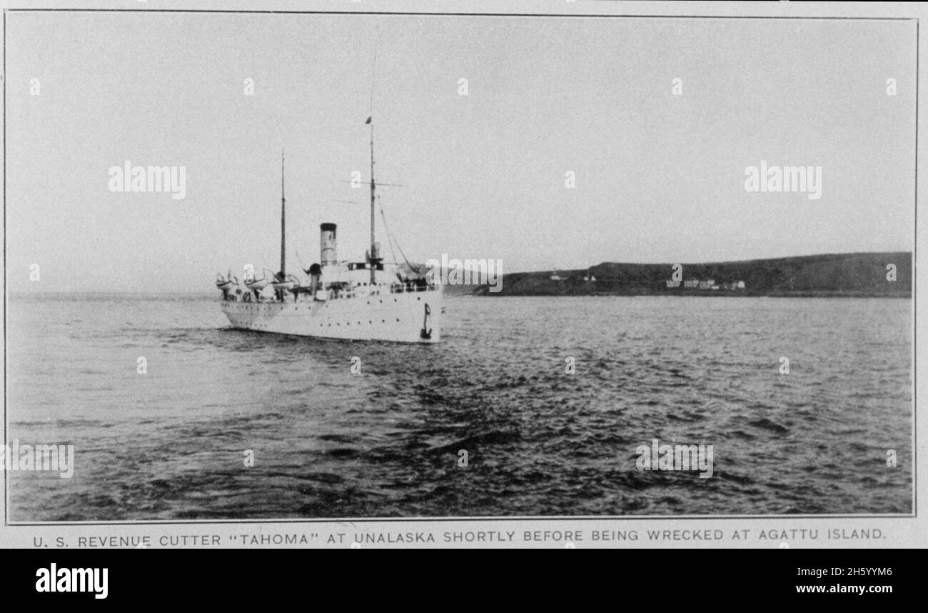U.S. Revenue Cutter TAHOMA at Unalaska shortly before being wrecked at Agattu Island.  ca.   1914 Stock Photo