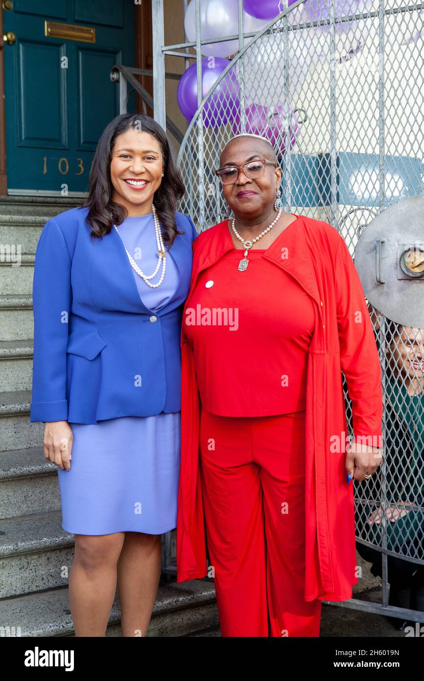 San Francisco Mayor London Breed and St. James Infirmary director Toni  Newman stand at a ribbon cutting ceremony for the city's first Trans Home;  transitional housing for transgender and gender nonconforming people