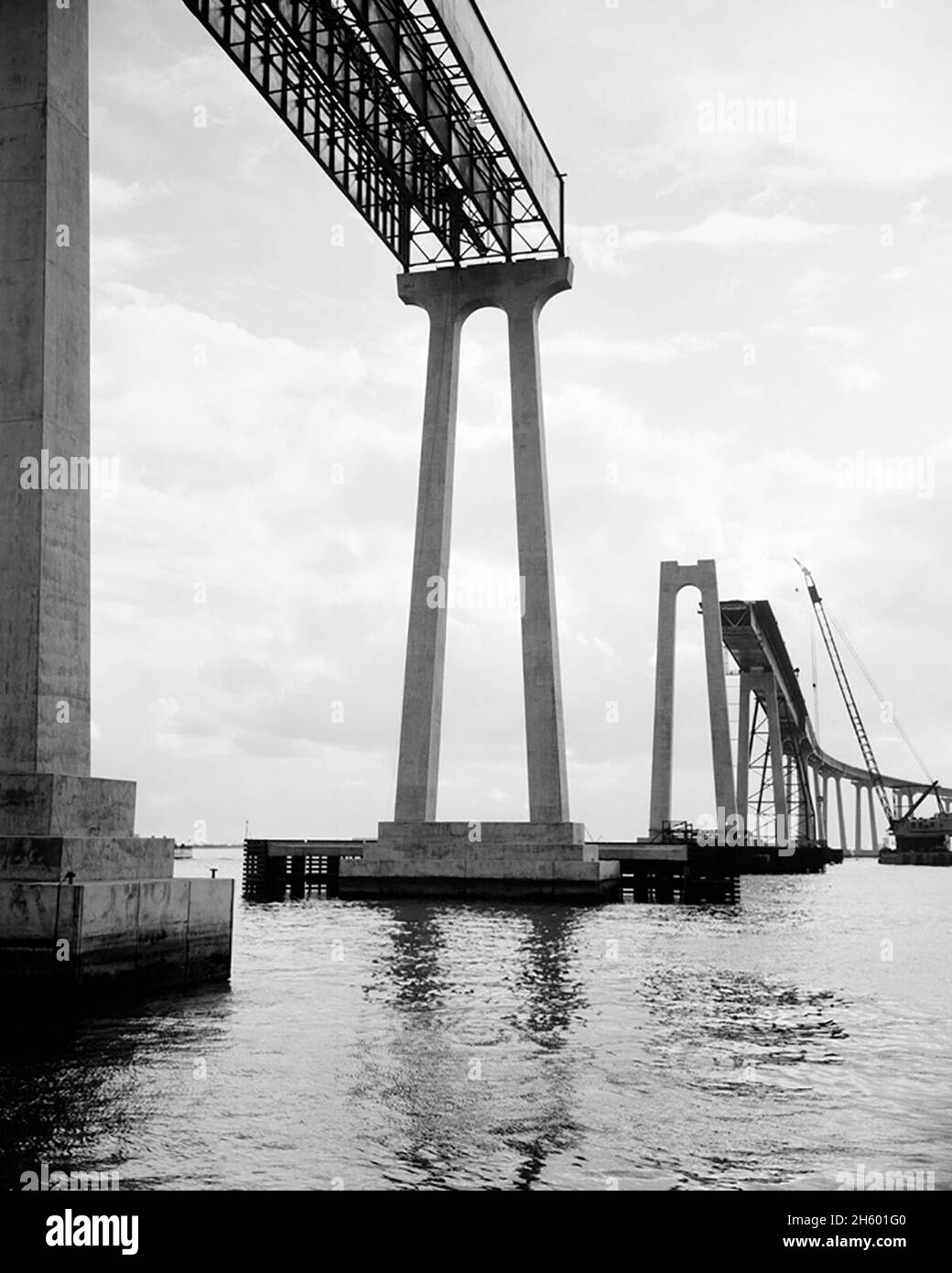San Diego-Coronado Bridge under construction (circa 1968) The 'Marine Boss' can be seen to the right of the frame. ca. 29 July 2009 Stock Photo