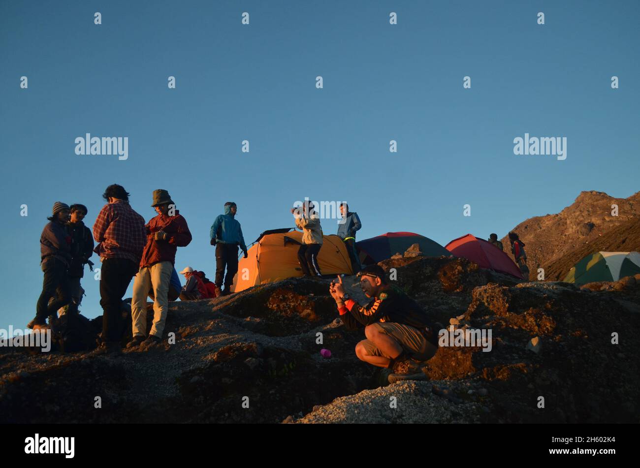 Boyolali, Indonesia. 16 may 2015. Climbing Mount Merapi for the last time. Stock Photo