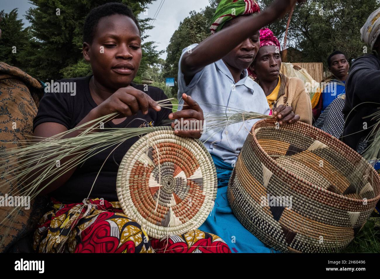 September 2017. Women with a local artisans group are learning to weave  traditional baskets as handicrafts for sale to tourists. The organization  promotes close collaboration among the members, and they often help