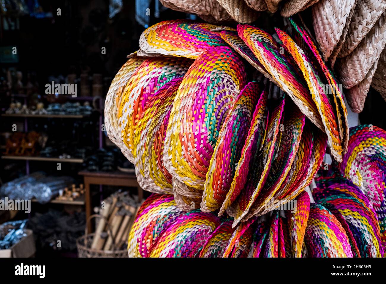 July 2017. Colorful local rattan products. Puerto Princesa, Palawan, Philippines. Stock Photo