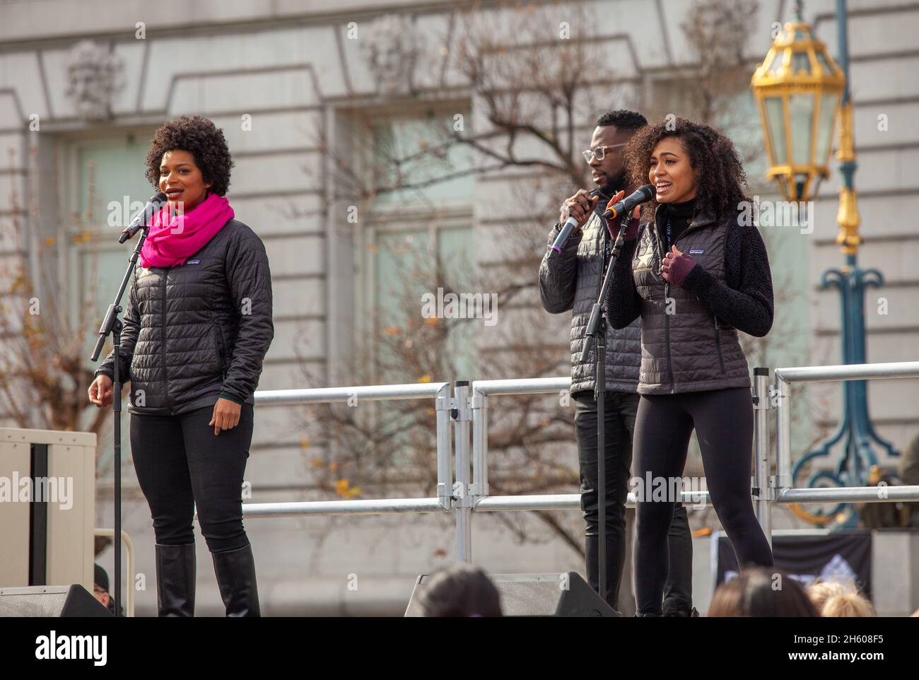 Members of the touring cast of Hamilton perform The Schuyler Sisters at the 2020 San Francisco Women s March. ca. 18 January 2020 Stock Photo Alamy