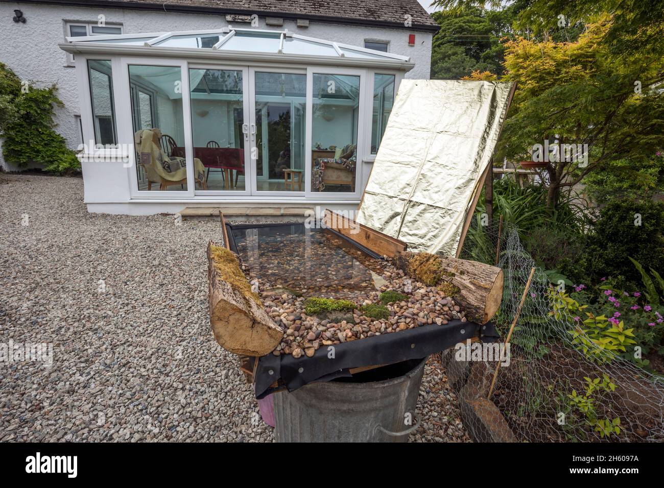 Bird Bath Set Up; Photographing in the Garden; UK Stock Photo