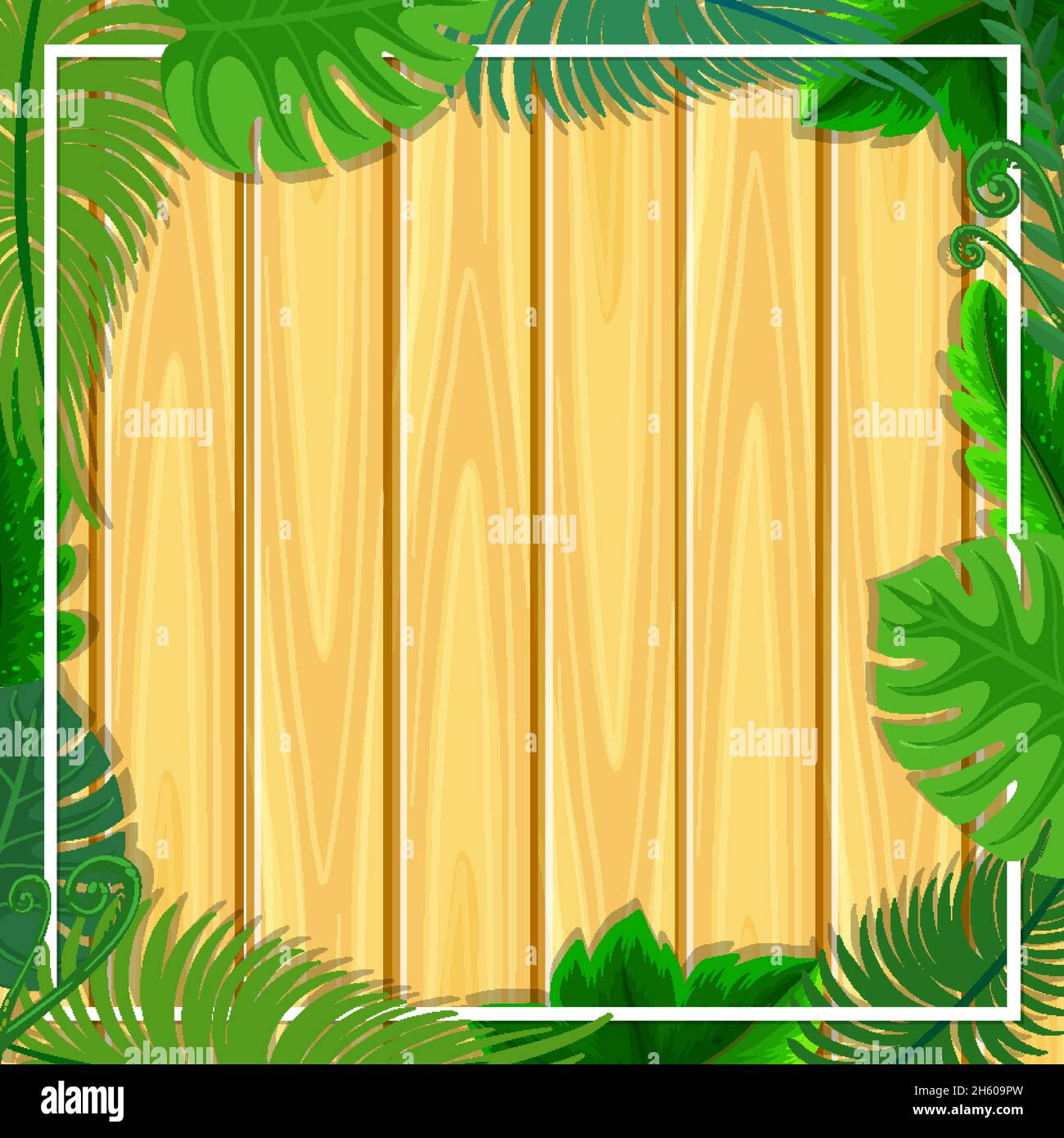 Square wood board with tropical green leaves illustration Stock Vector ...