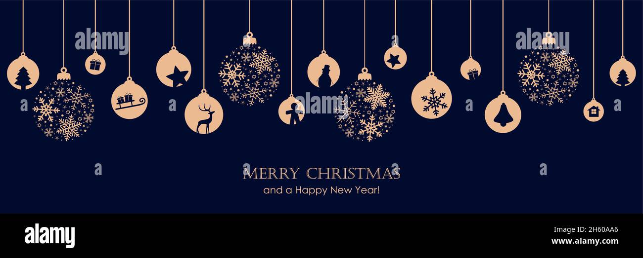 merry christmas banner with hanging ball decoratoin on white background ...
