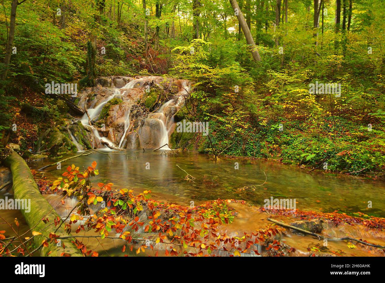 Cheile Nerei, waterfall, romania, water, autumn, fall, colors, river, outdoor, outside, autumn, autumn forest, leaves, landscape, waterfall photograph Stock Photo