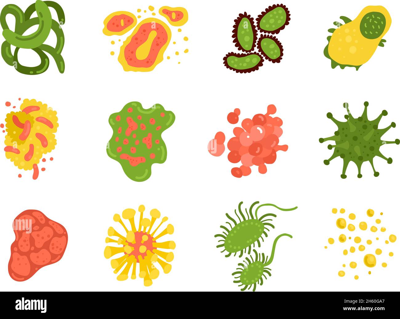 Viruses and bacteria set with science symbols flat isolated vector illustration Stock Vector