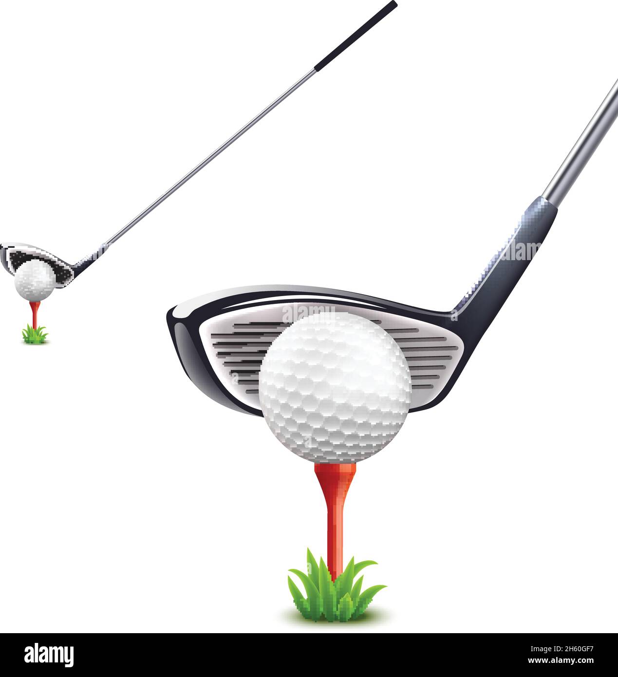 Golf realistic set with ball grass and club isolated vector