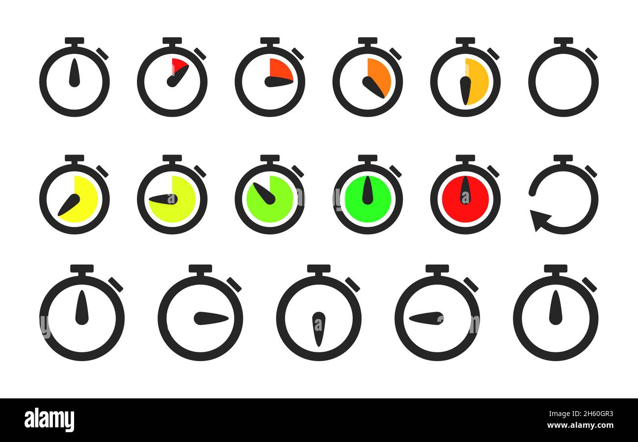 Timer countdown vector flat collection. Stopwatch clock minute and