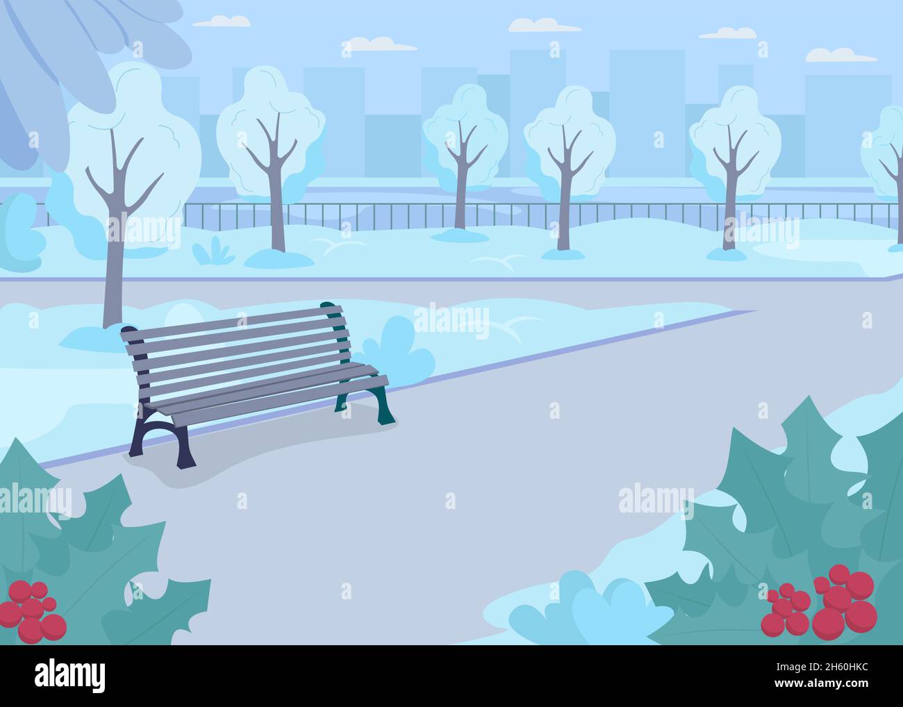 Wintertime urban park flat color vector illustration Stock Vector Image ...