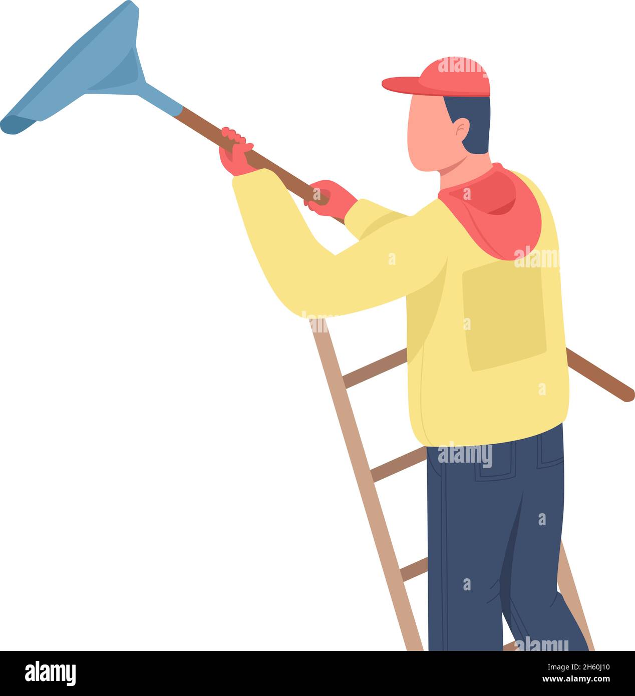 Man cleaning snow semi flat color vector character Stock Vector