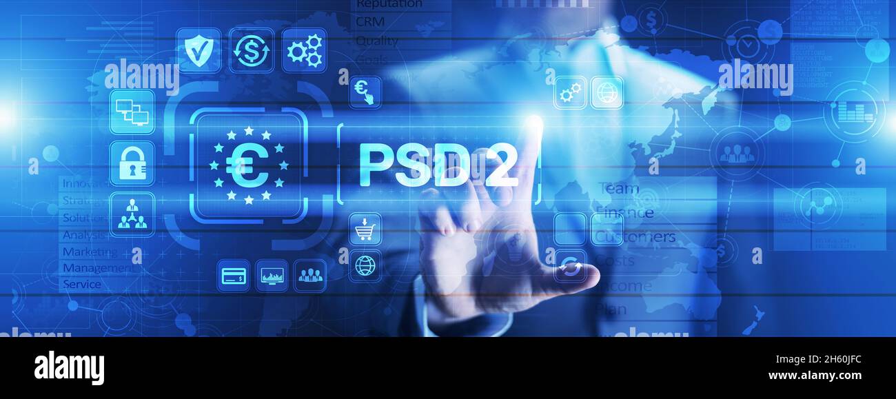PSD2 Payment Services Directive Open Banking Payment service provider security protocol. Stock Photo
