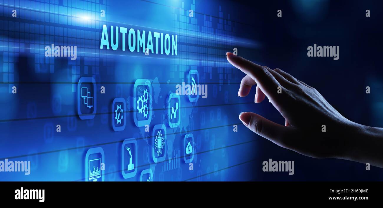 Automation Gears icon RPA Software development business process optimisation innovation technology. Stock Photo