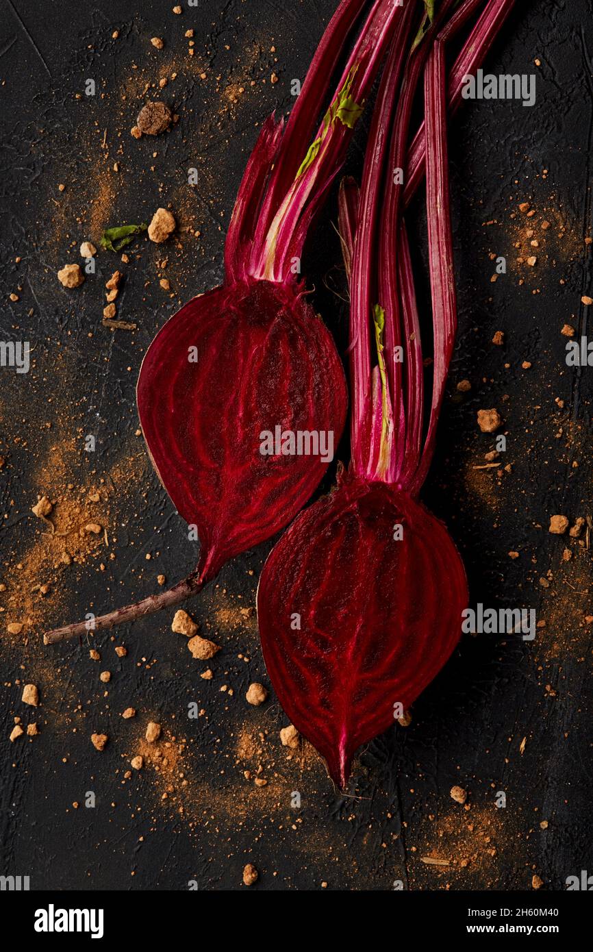 Fresh beetroot on a black background. Stock Photo