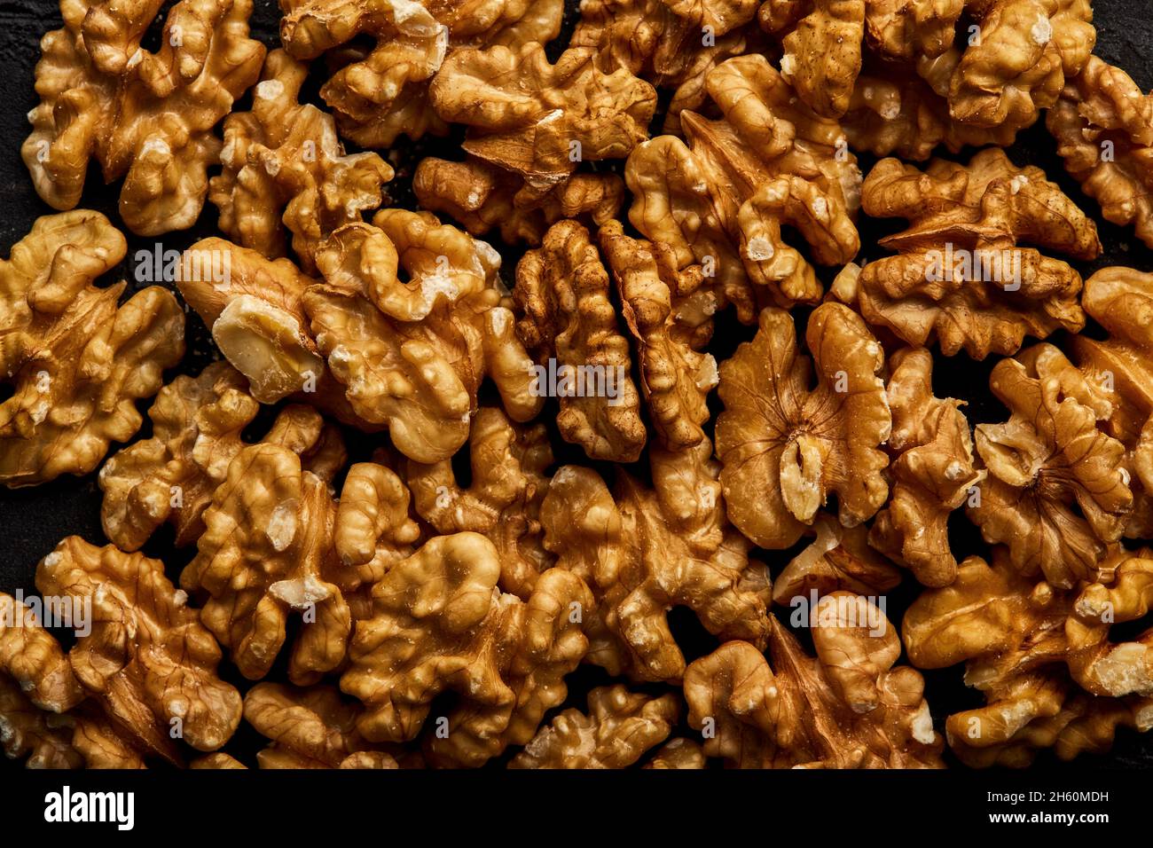 Peeled walnuts viewed from the top. Stock Photo