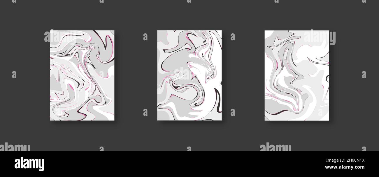 Cover vector marble texture set, warped distorted curve background abstract collection. Stock Vector