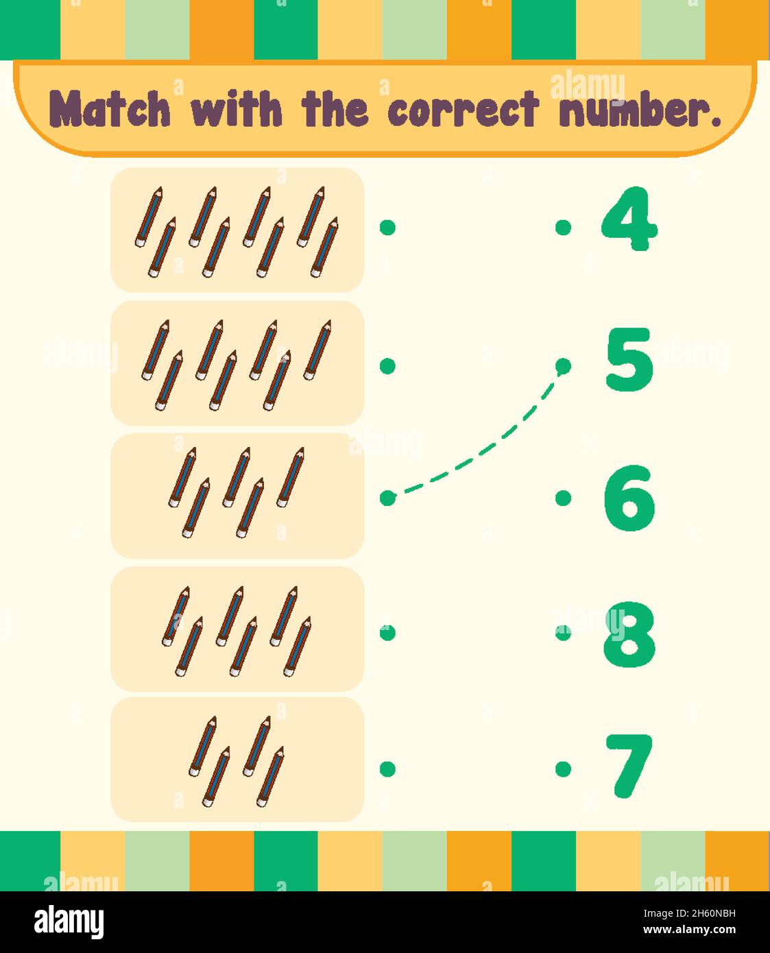 Count and match numbers math worksheet template illustration Stock ...