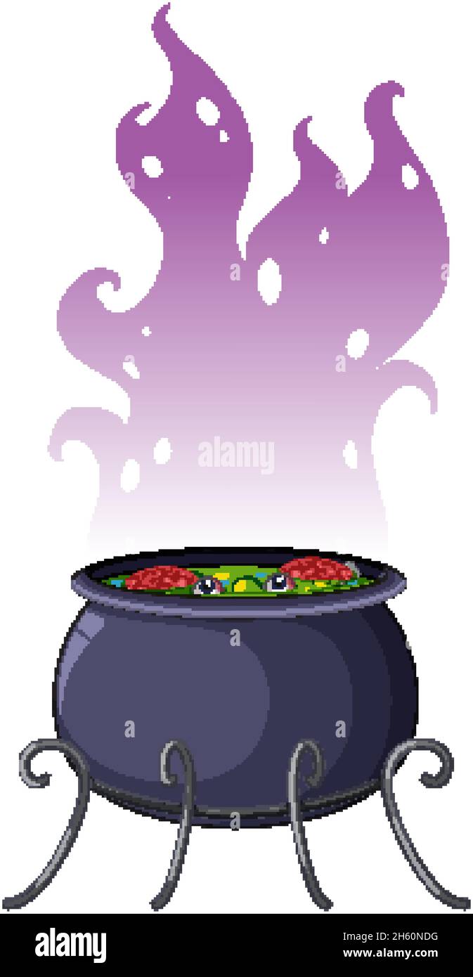 Witch potion pot with purple smoke illustration Stock Vector Image