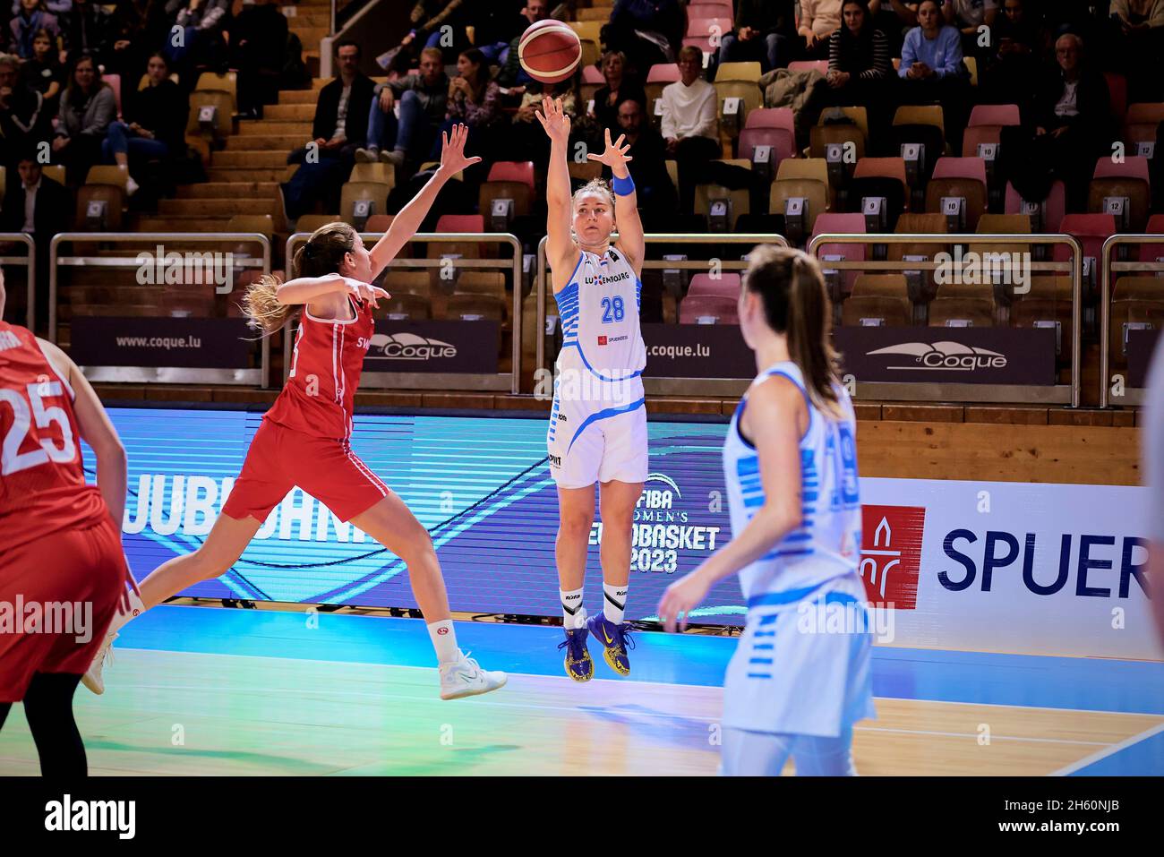 Luxembourg. 11th Nov, 2021. Esmeralda SKRIJELJ (28) of Luxembourg during  the FIBA Women's EuroBasket 2023, Qualifiers Group H Basketball match  between Luxembourg and Switzerland on November 11, 2021 at Centre National  Sportif