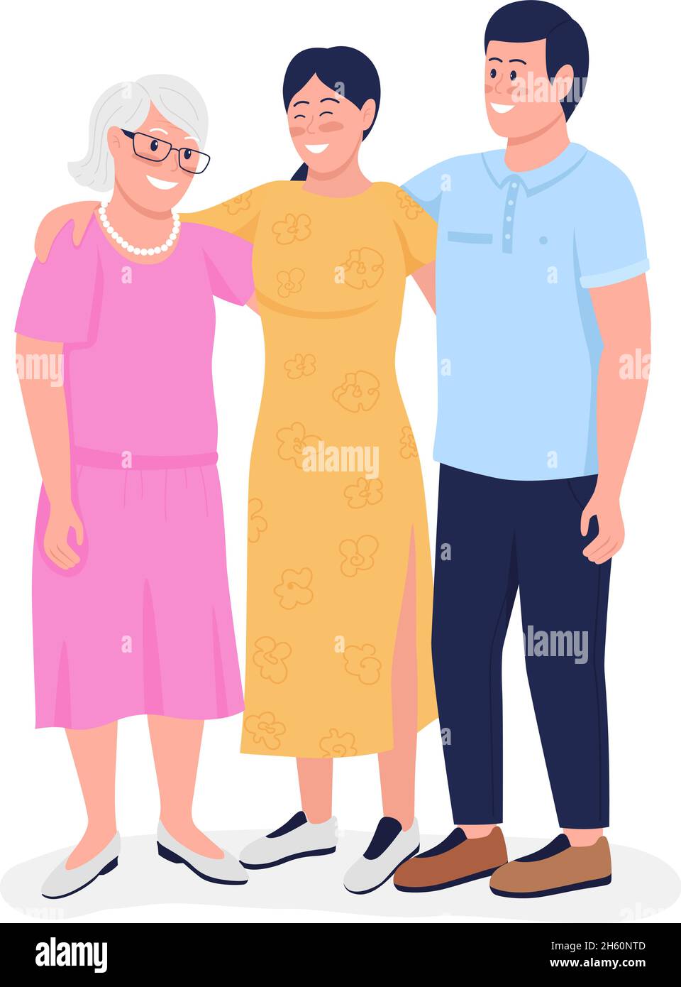 Happy family hugging each other semi flat color vector characters Stock ...