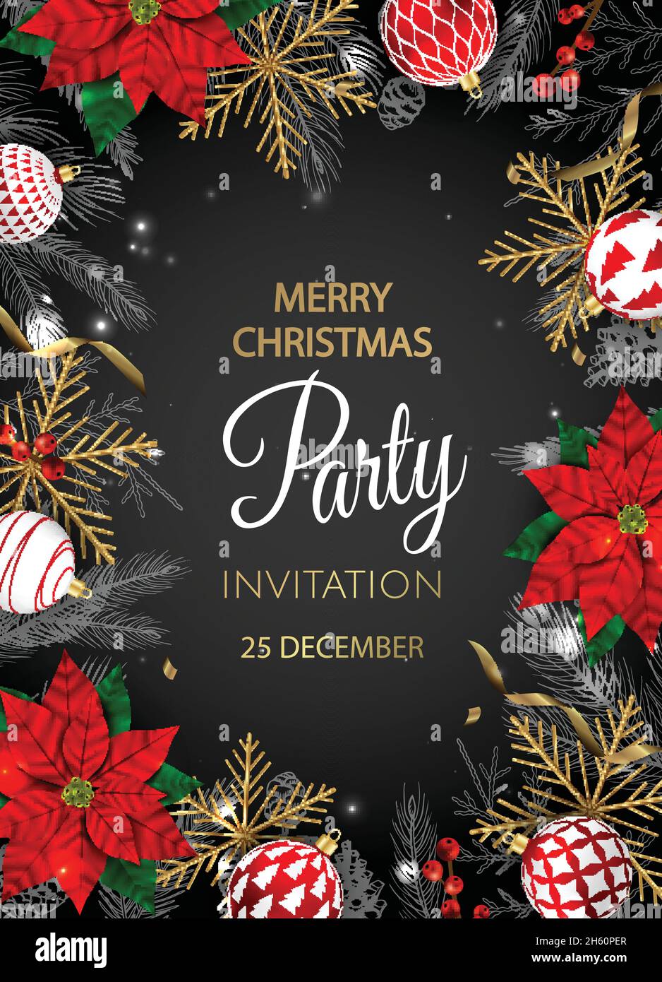 Merry Christmas Party invitation. Happy New Year card Decoration. Winter  background. Seasonal holidays Stock Vector Image & Art - Alamy