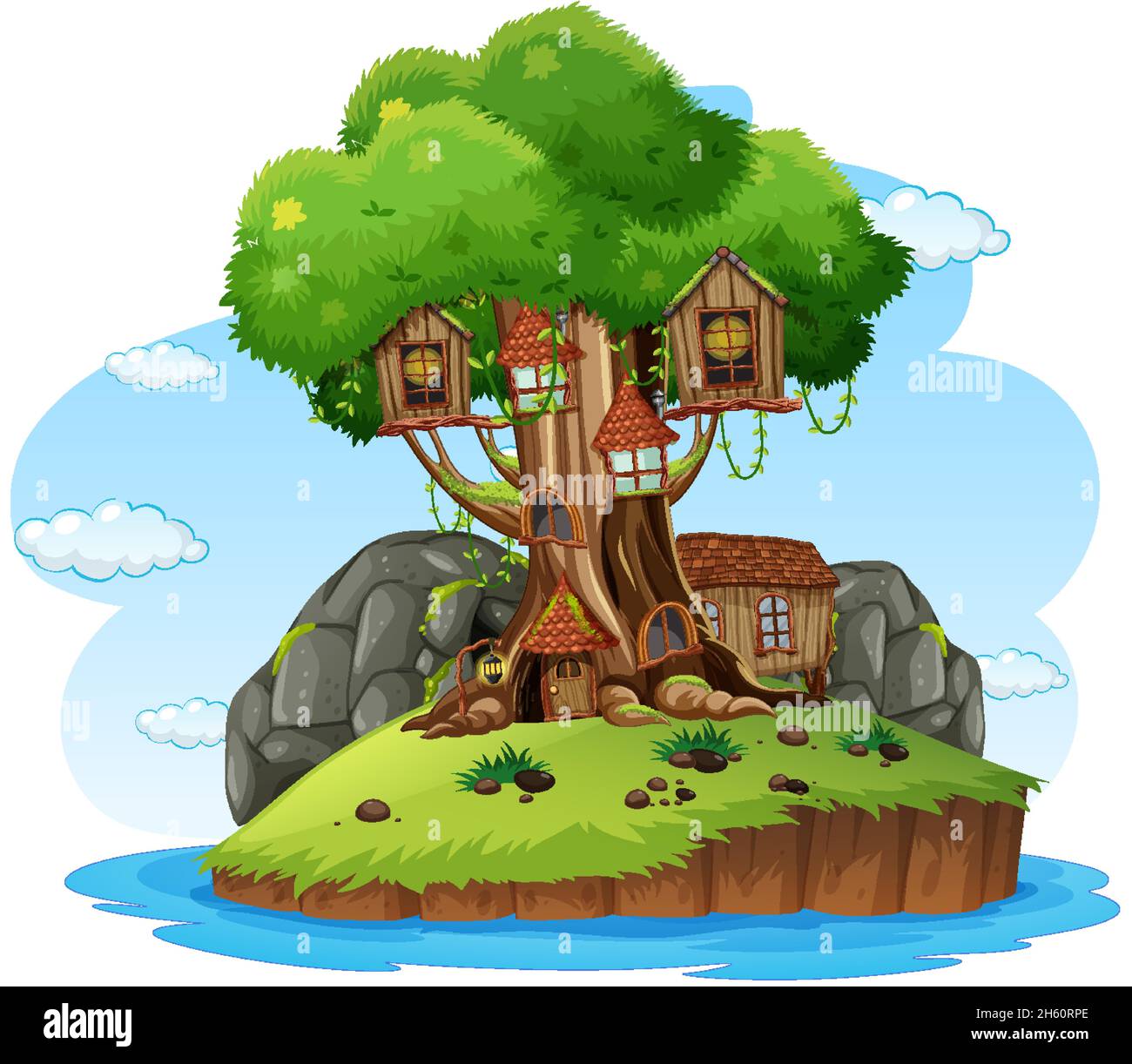 Fantasy tree house with nature element illustration Stock Vector Image ...