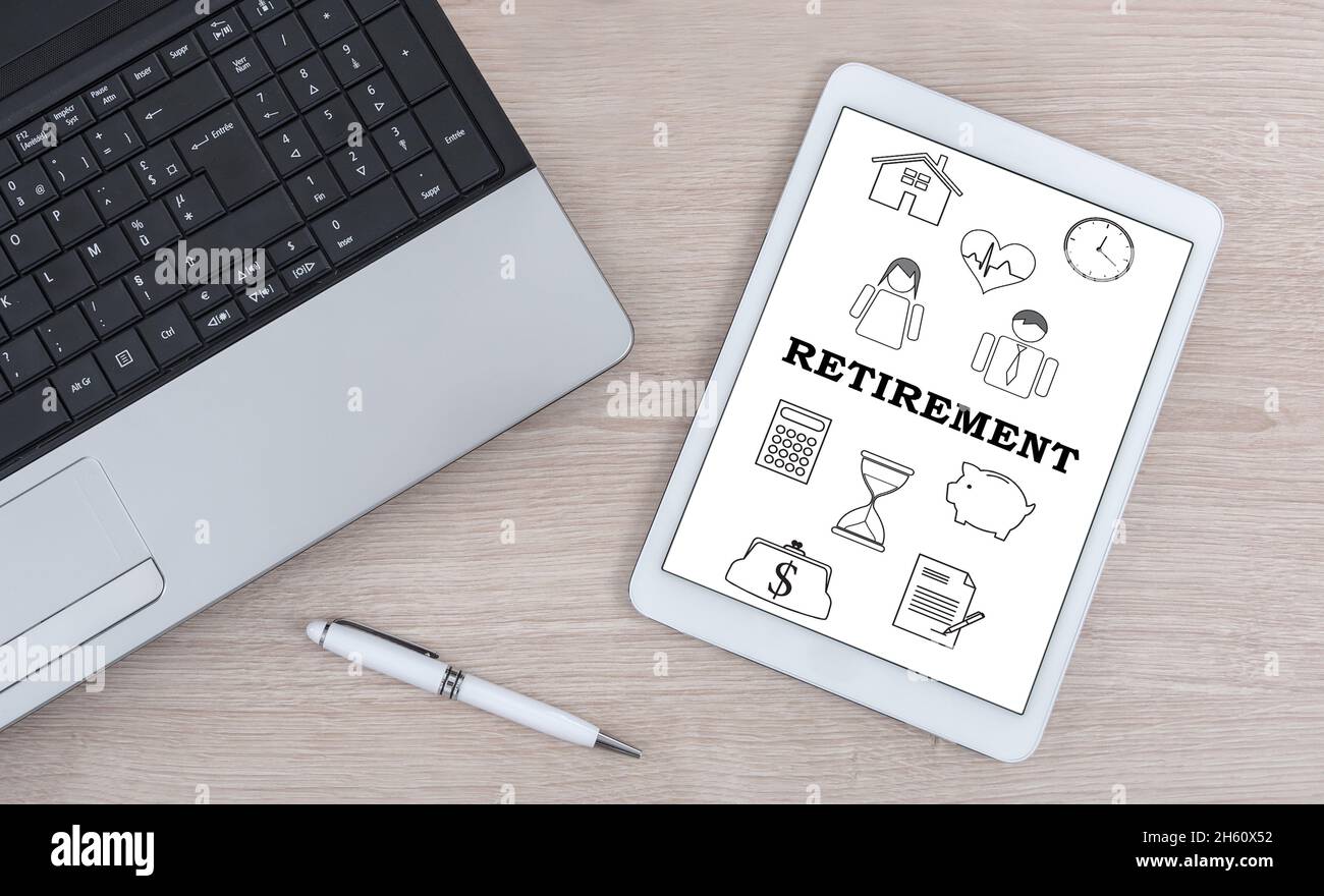 Retirement concept shown on a digital tablet Stock Photo