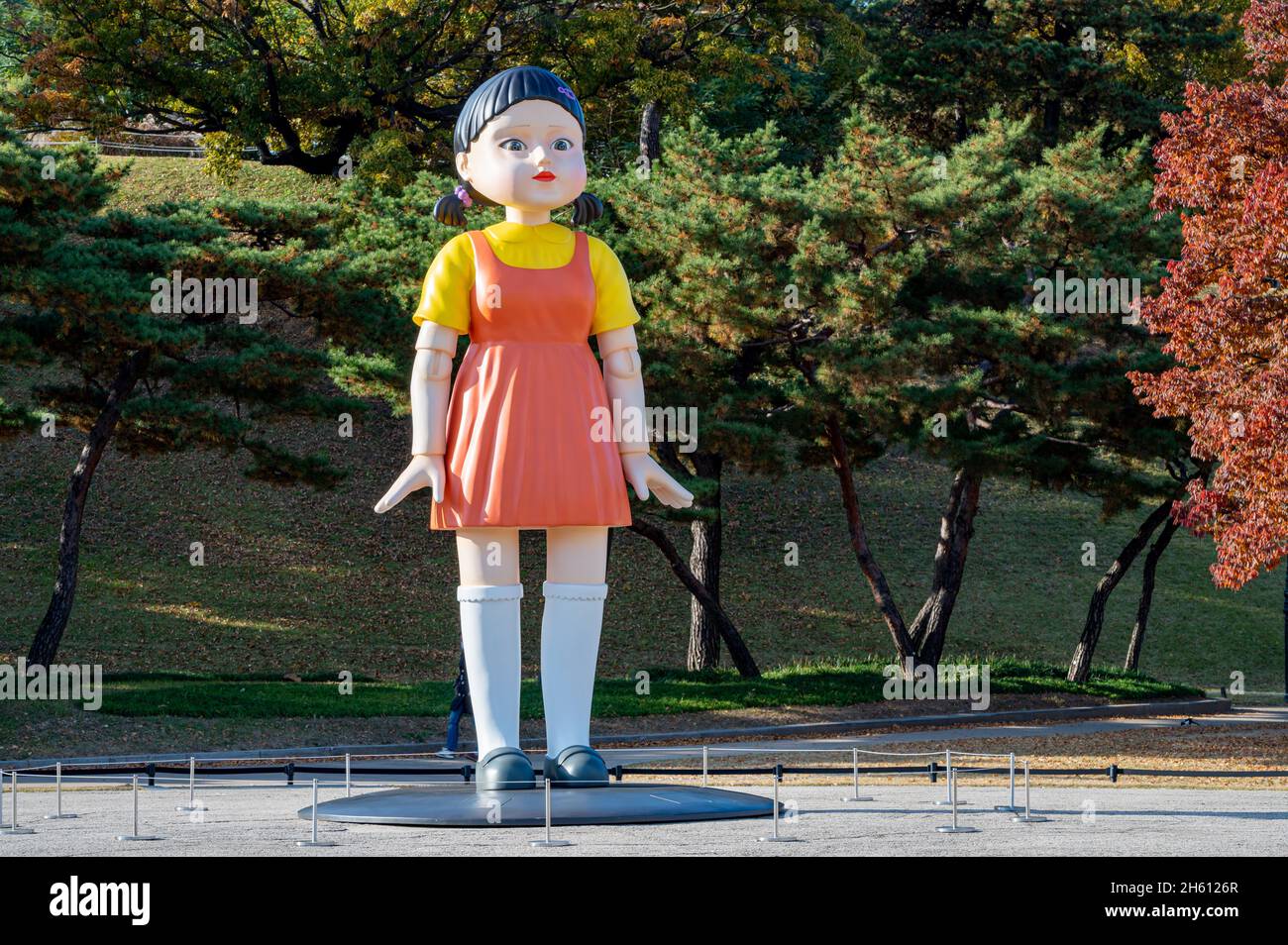 Seoul, South Korea - November 2021: The giant doll from Netflix