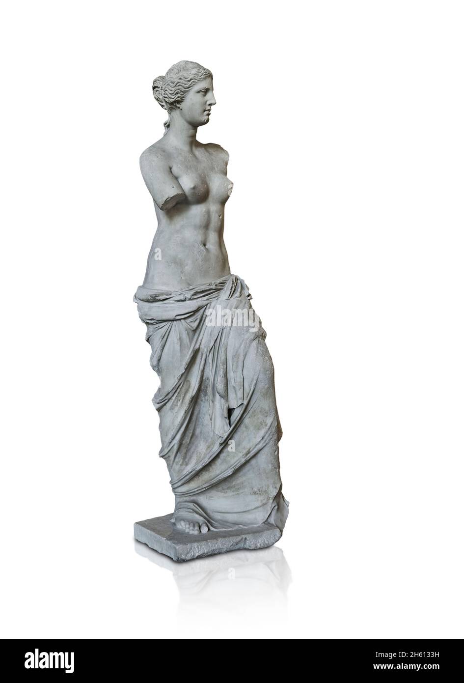 Venus de Milo ancinet Greek statue of Aphrodite, circa 150 and 125 BC,  Louvre Museum Ma399 or N527. Aphrodite is depicted hair in a bun with a  headban Stock Photo - Alamy