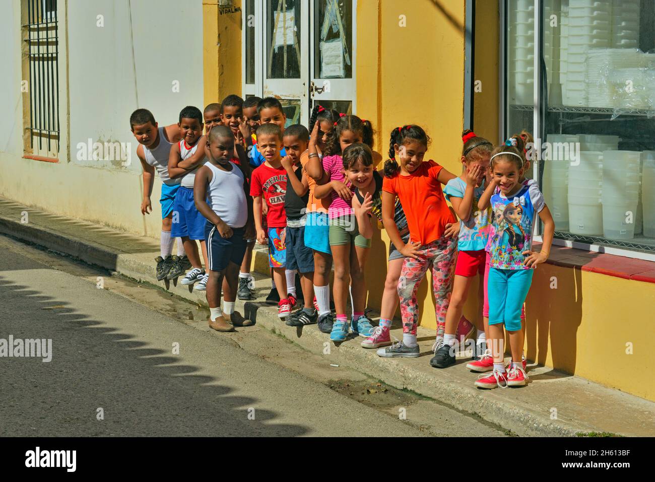 Street scene in Old Havana- First grade schoolchildren, La Habana (Havana), Habana, Cuba Stock Photo