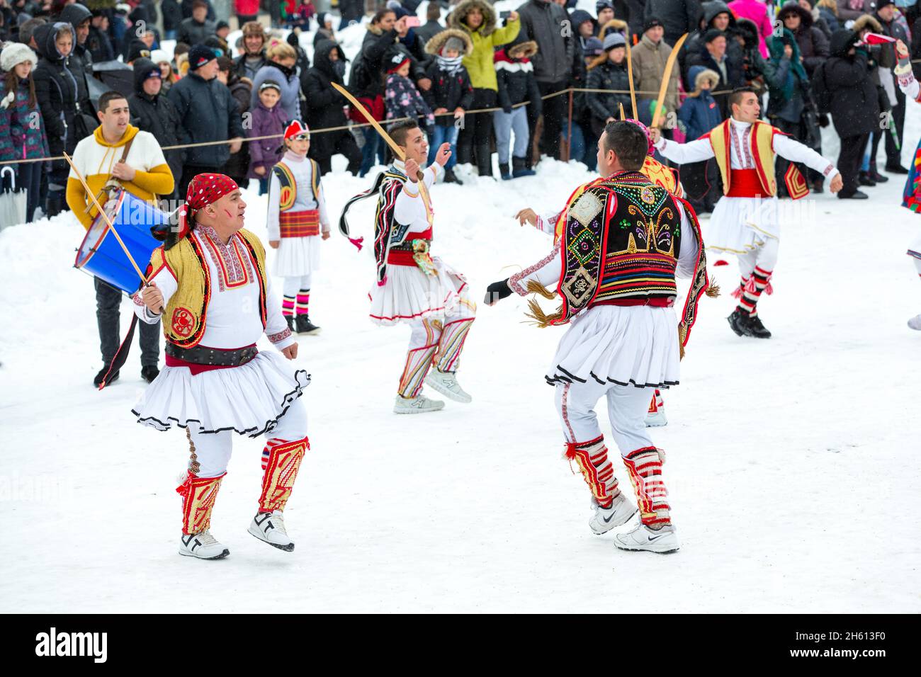 Razlog, Bulgaria - January 14, 2017: People taking part in balkan traditional folk festival Stock Photo