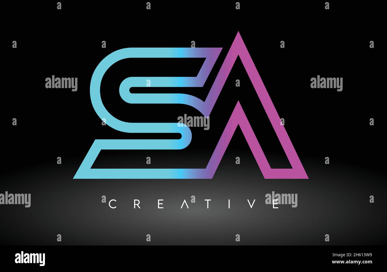 SA Neon Purple Blue Letters Logo Design. SA Outline Letter Icon Vector