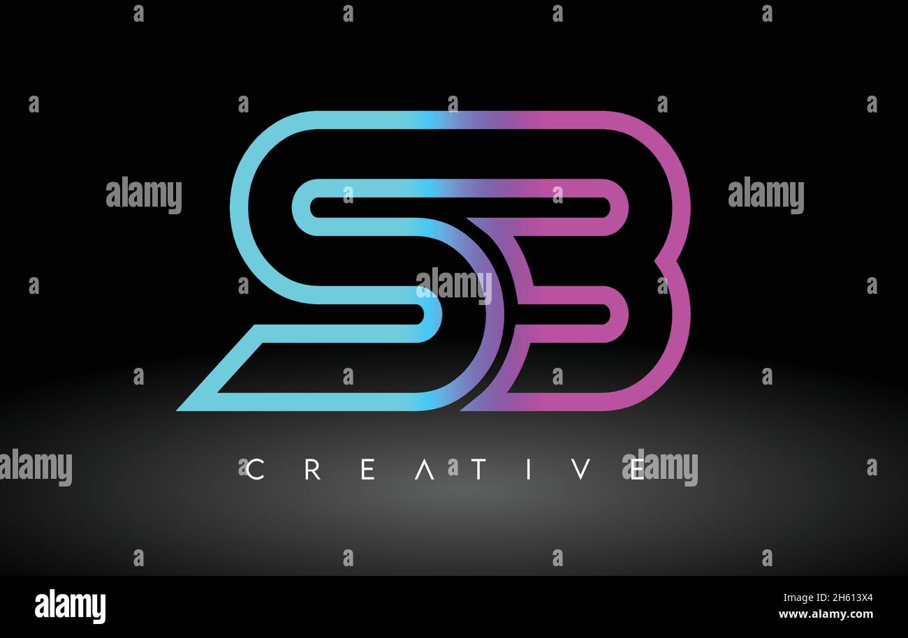 SB Neon Purple Blue Letters Logo Design. SB Outline Letter Icon Vector ...