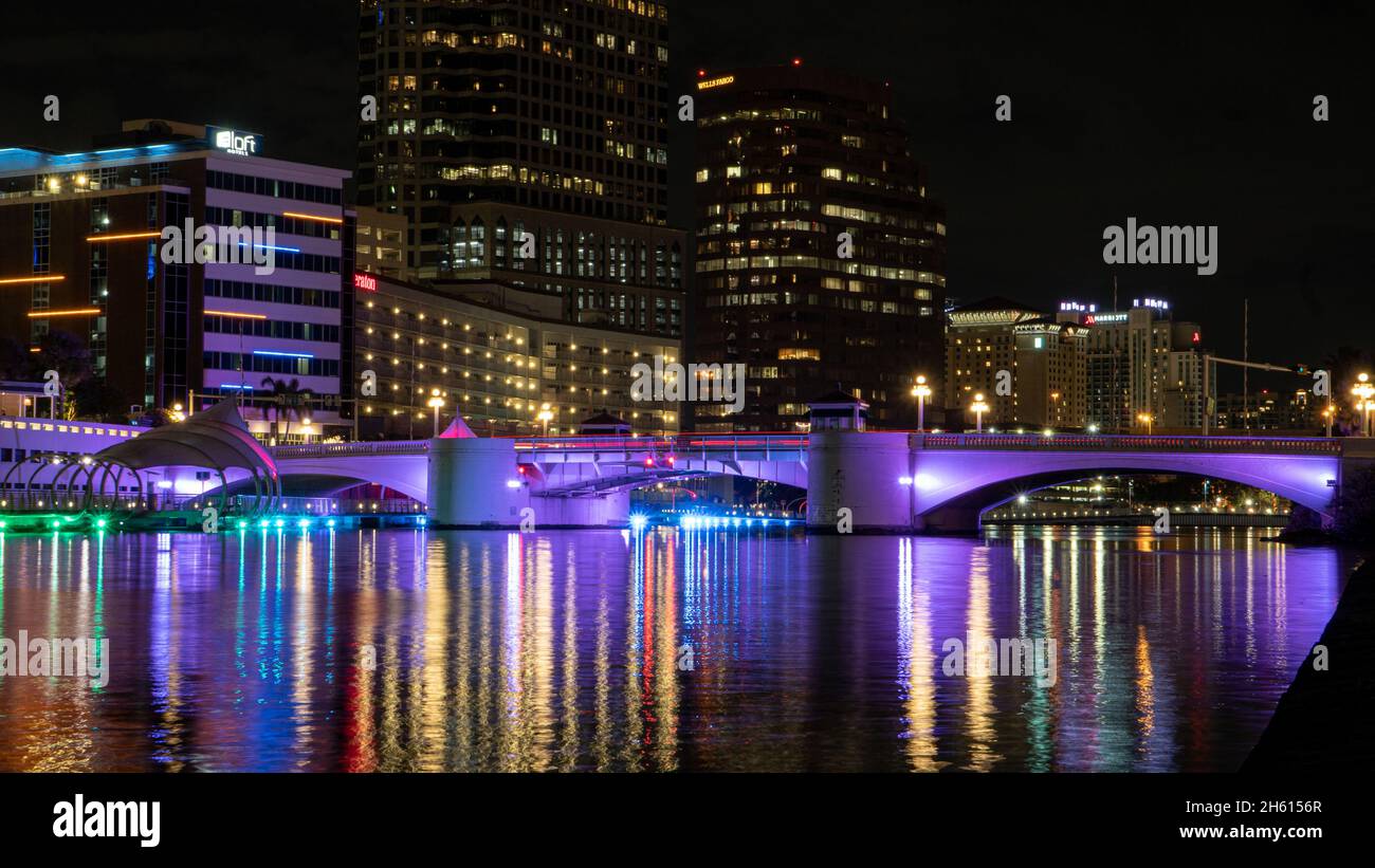 Beautiful View of downtown Tampa at night. The art created by UT Stock Photo