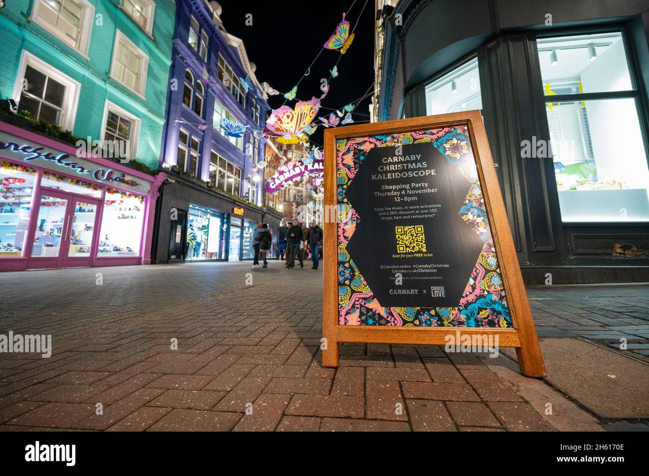 LONDON NOVEMBER 1, 2021 Sign promoting the Carnaby Street Christmas