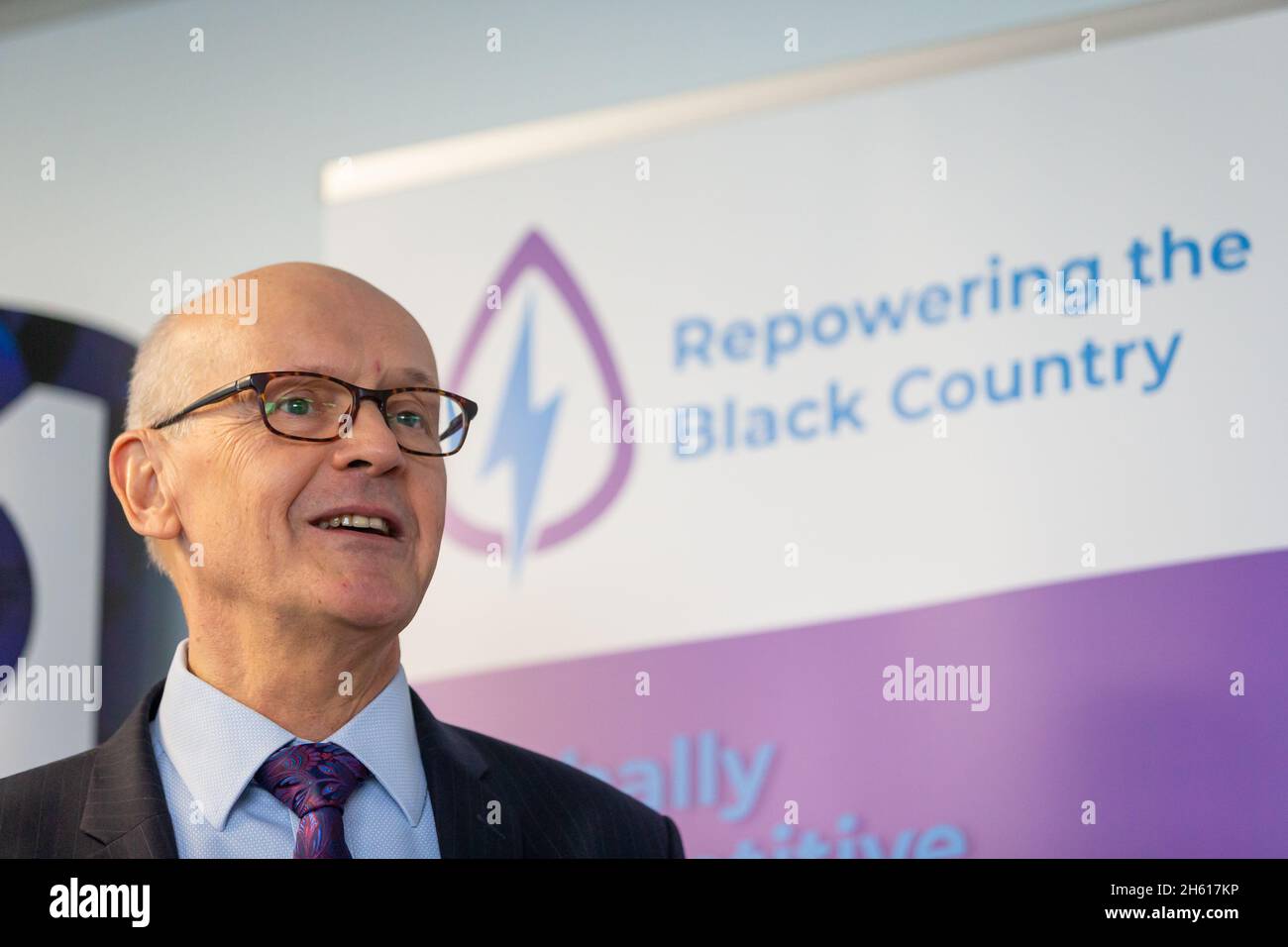 Dudley, West Midlands, UK. 12th Nov, 2021. Mark Anderson, Director at Servosteel, Dudley, in the WestMidlands, at the launch of the Black Country Decarbonisation Programme. Timed to be on the final day of COP26, the initiative supports Black Country businesses to take advantage of global clean growth aimed towards a net zero industrial future. Credit: Peter Lopeman/Alamy Live News Stock Photo