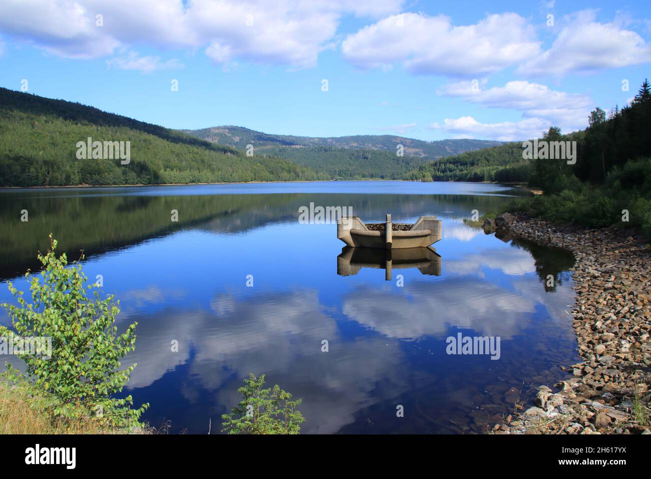 View of the Frauenau drinking water reservoir in the Bavarian forest Stock Photo