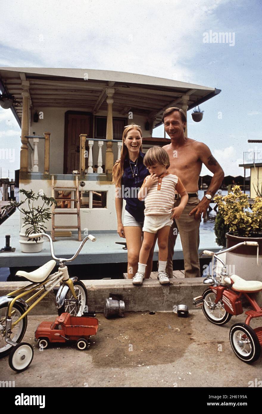 Family living on houseboat; Lake Pontchartrain ca. July 1972 Stock
