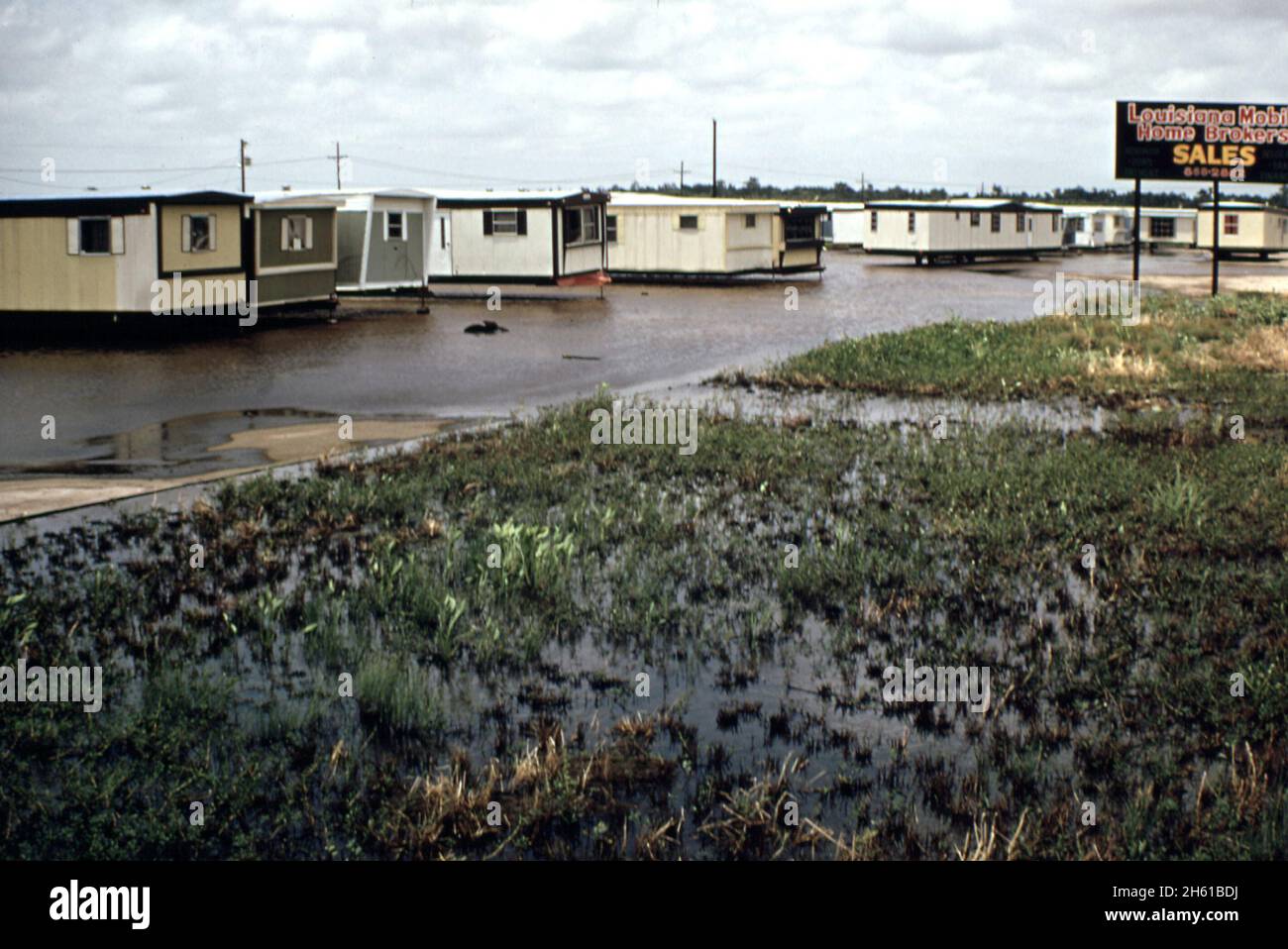 Flooded mobile homes on Highway 90 on the north side of Houma, LA ca