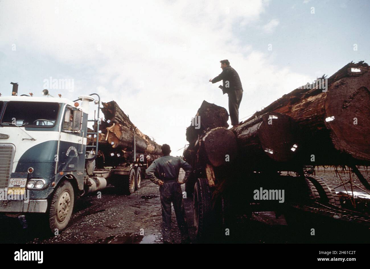 1970s America Truck drivers with their logging trucks in northern