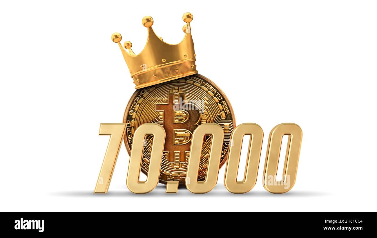 Bitcoin cryptocurrency to 70,000 price point. 3D Rendering Stock Photo -  Alamy