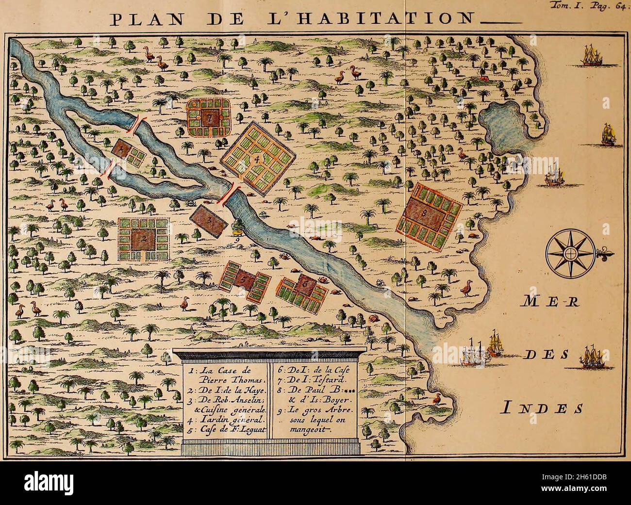 François Leguat's map of his settlement on Rodrigues Stock Photo
