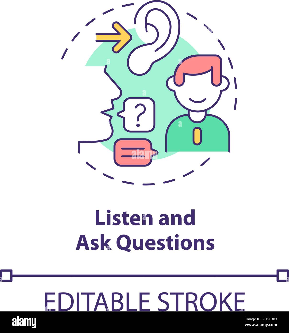 Listen and ask questions concept icon Stock Vector