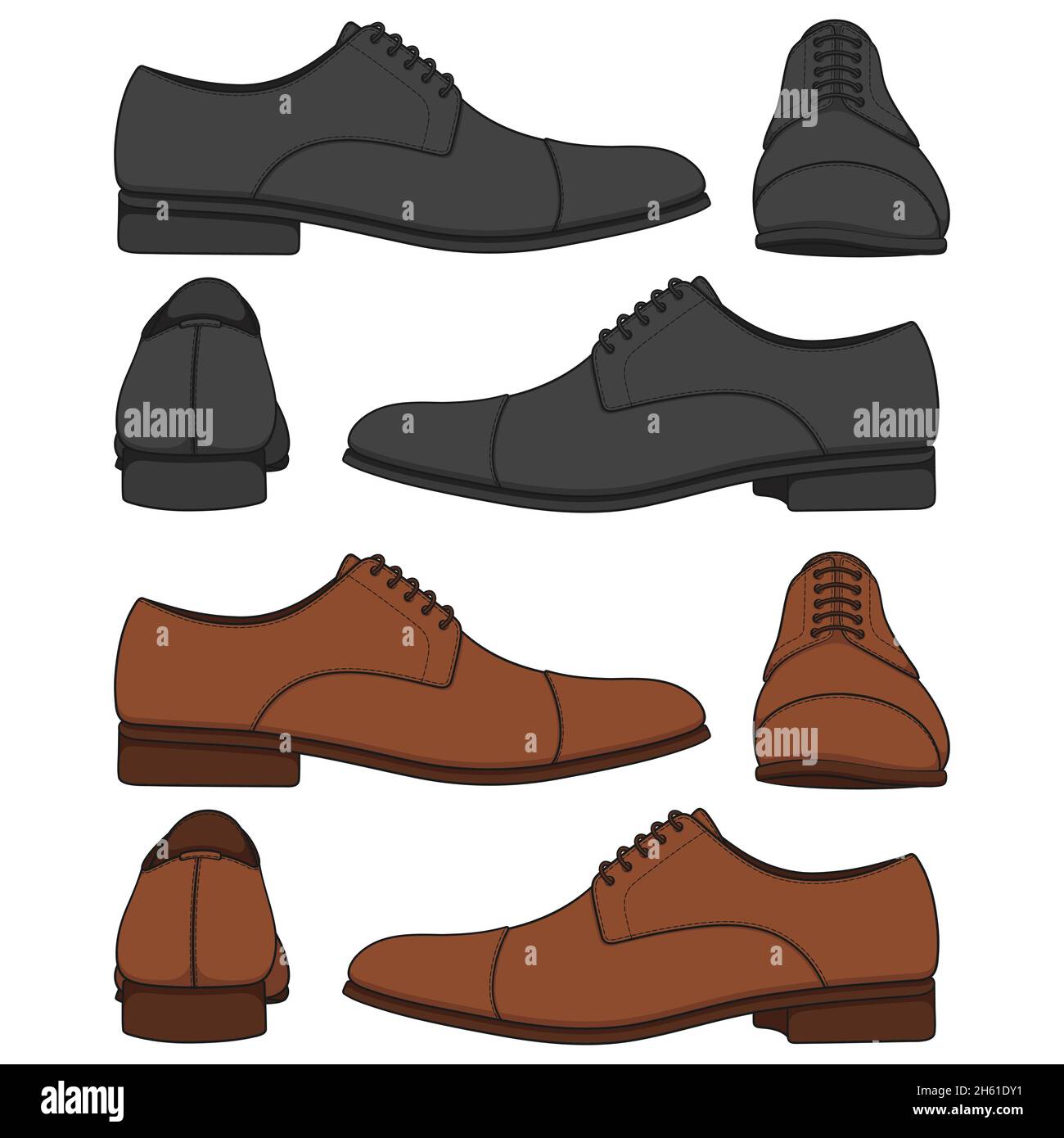 Set of colored illustrations with classic mens shoes. Isolated vector objects on white background. Stock Vector