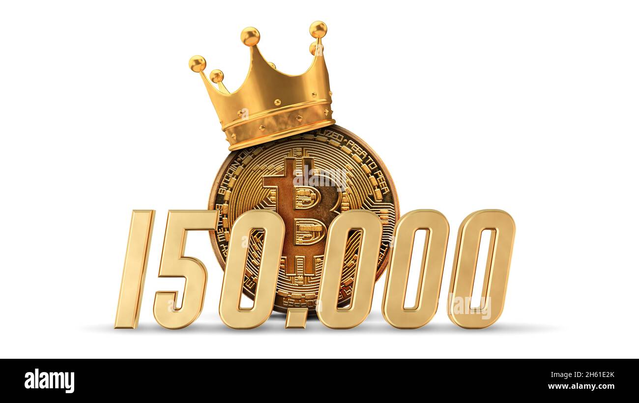 Bitcoin cryptocurrency to 150,000 price point. 3D Rendering Stock Photo