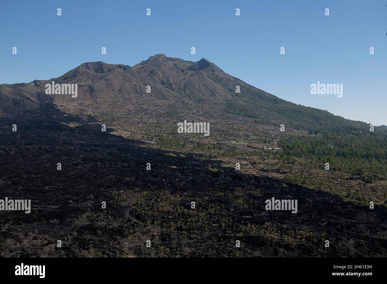 View of calderas and lava flow from 1974, Mount Batur, Bangli Regency, Bali, Indonesia, Asia Stock Photo