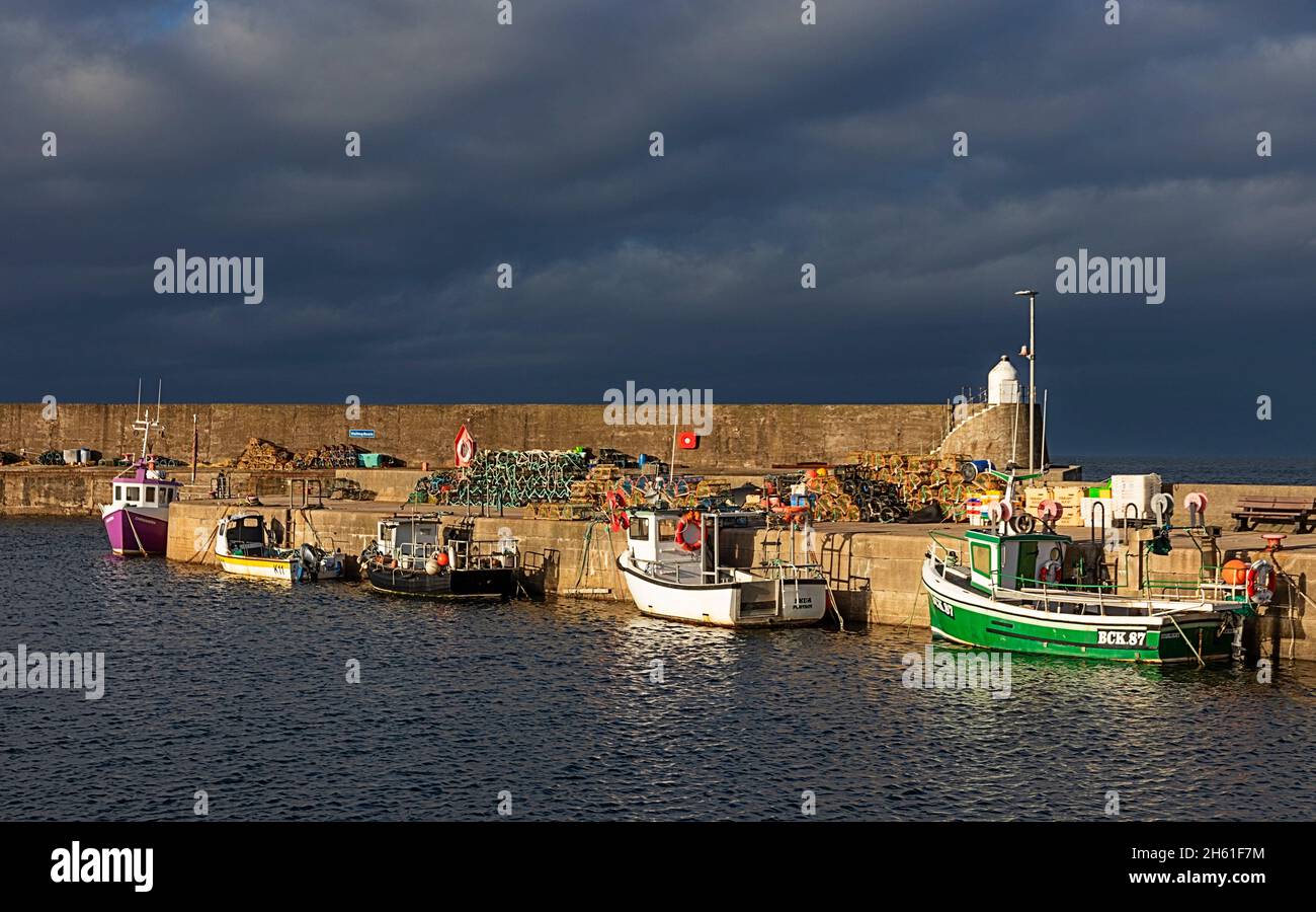 FINDOCHTY VILLAGE MORAY COAST SCOTLAND FIVE SMALL FISHING BOATS MOORED ...