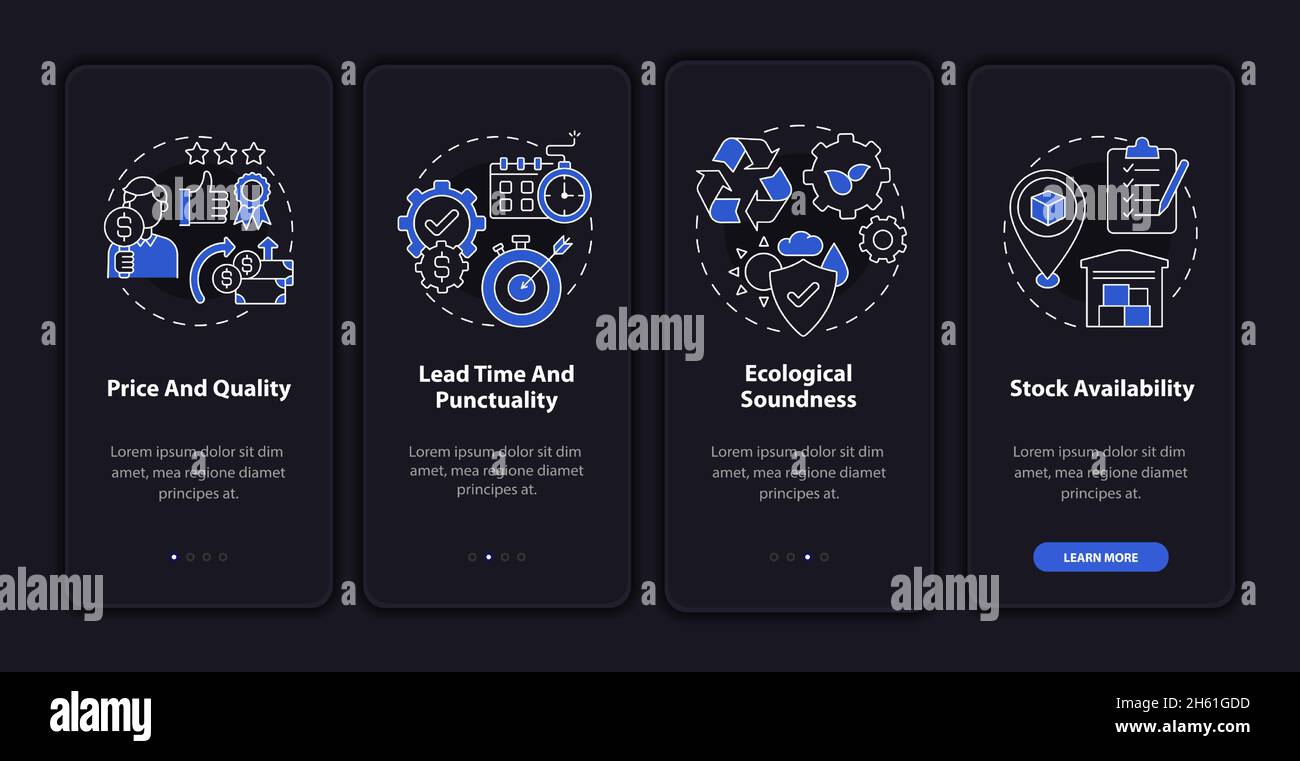 Operations management metrics dark onboarding mobile app page screen ...