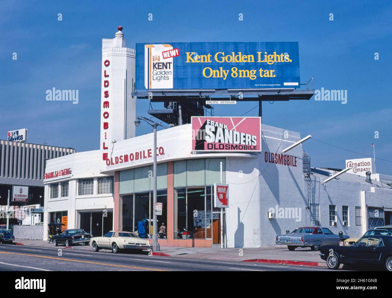 Sanders Oldsmobile, La Brea & Wilshire, Los Angeles, California; ca. 1976 Stock Photo